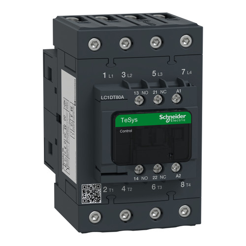 Contactor LC1DT80AB7 Schneider 4P (4NO) 1NC + 1NO Aux 24VAC 80A