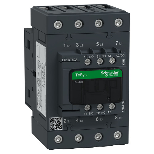 Contactor LC1DT80AKUE Schneider 4P (4NO) 1NC + 1NO Aux 100-250VAC/DC 80A