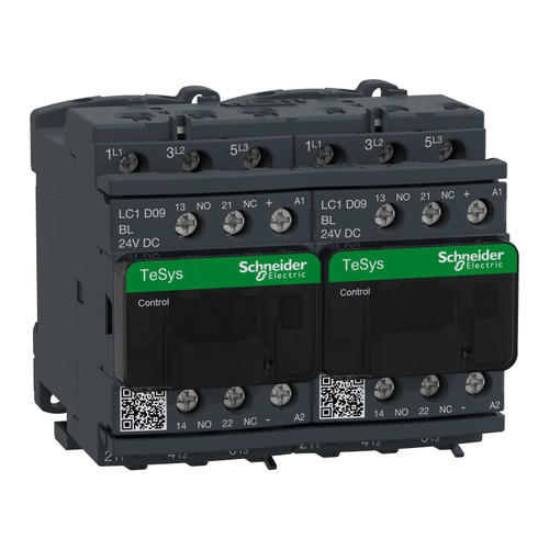Reversing Contactor LC2D09BLV Schneider 3P (3NO) 1NC + 1NO Aux 24VDC 9A 4kW