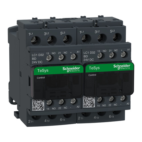 Reversing Contactor LC2D32BD Schneider 3P (3NO) 2NC + 2NO Aux 24VDC 32A 15kW