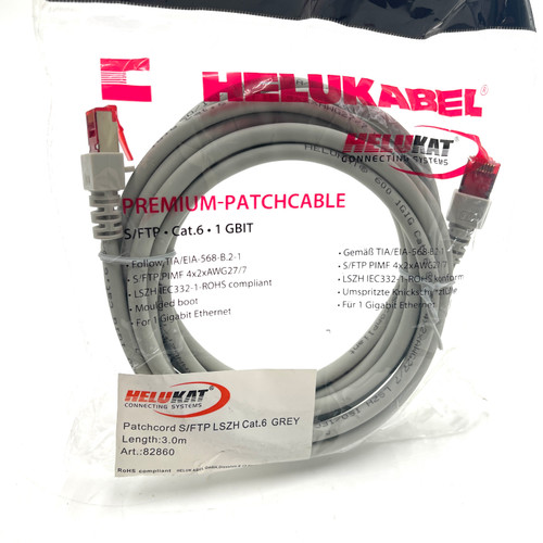 Premium Patch Cable 82860 Helukat 3m S/FTP Cat6 1GBIT Grey