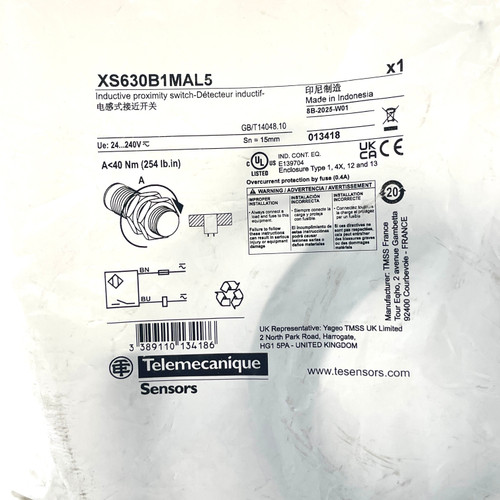 Proximity Sensor XS630B1MAL5 Telemecanique M30, 15mm, AC/DC NO, 5m