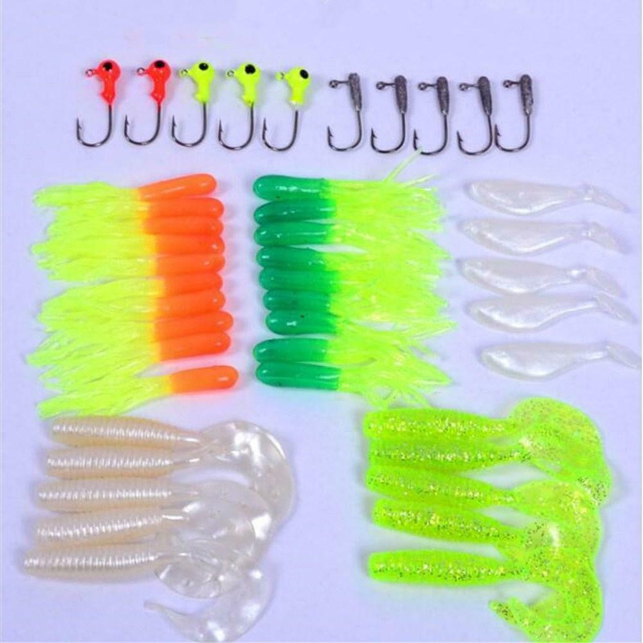 45 Piece Curly Tail Grub Worm Set - Fishing in Tackle