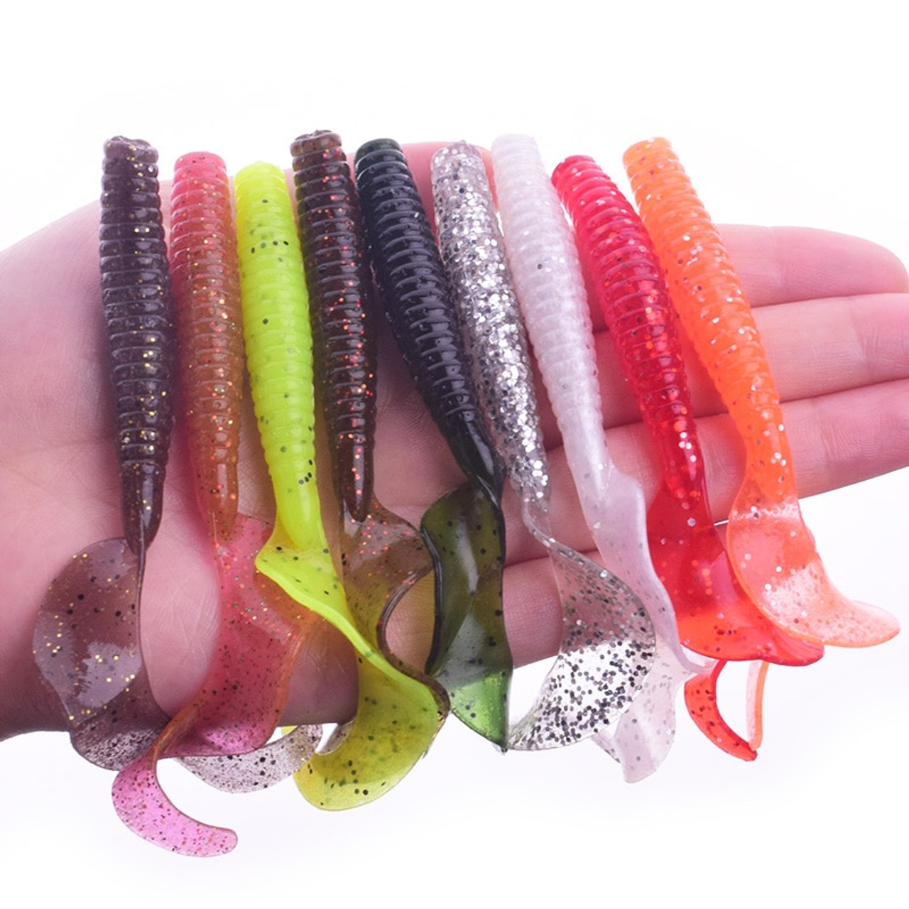 5x 80mm Curly Tail Grub Worm Soft Jelly Fishing Lures - Fishing in Tackle