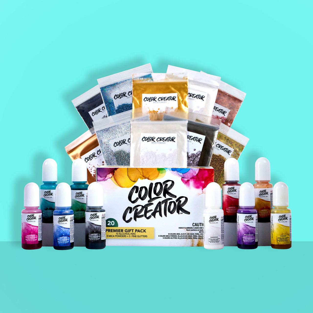 Color Creator Premier Gift Pack 20 Mica Powders Alcohol Inks & Glitters -  Mas Epoxies