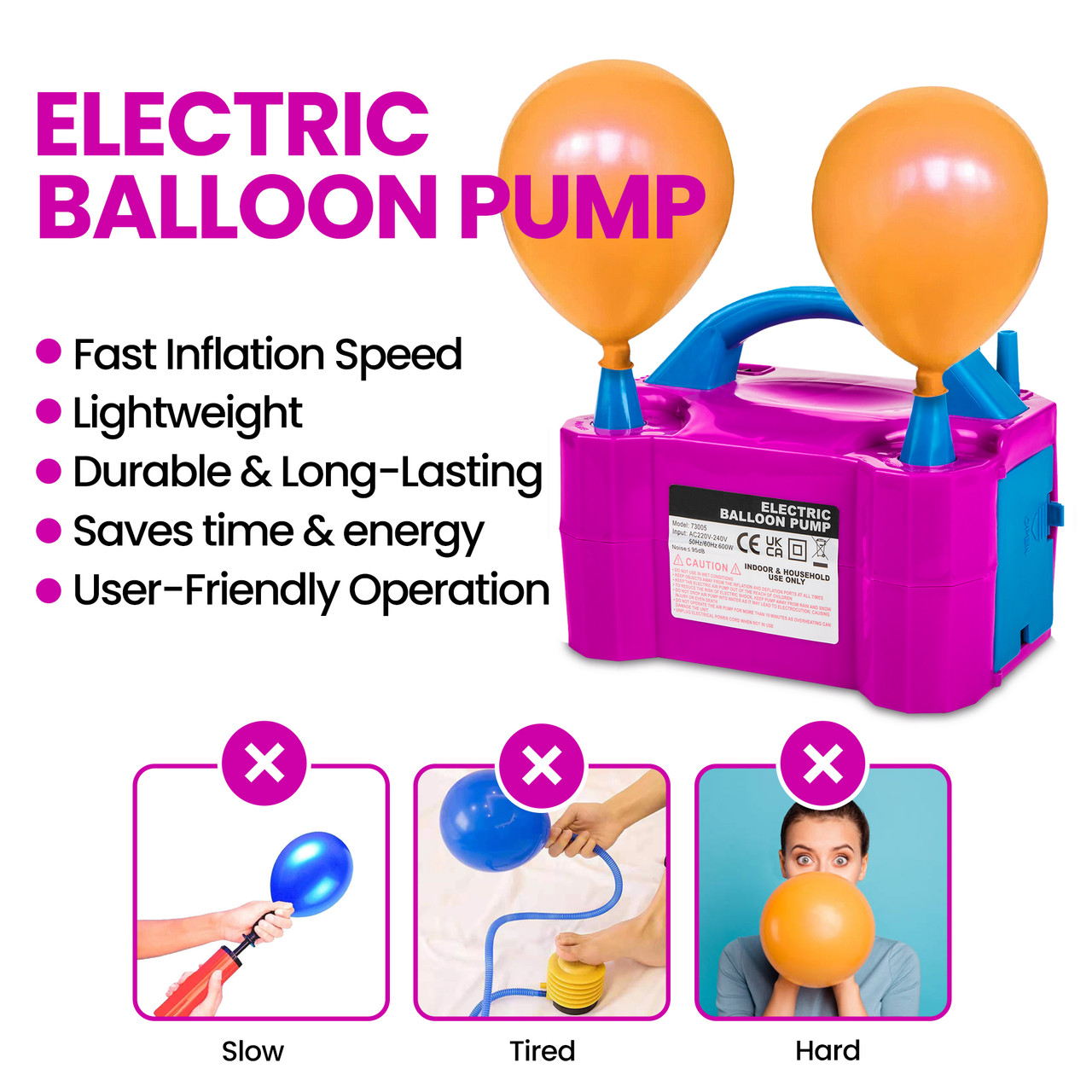 600W Electric Air Balloon Pump, Dual Nozzle Balloon Pump, Balloon Machine  for Inflating Balloons, Compact and Easy to Carry, Balloon Pump for Party