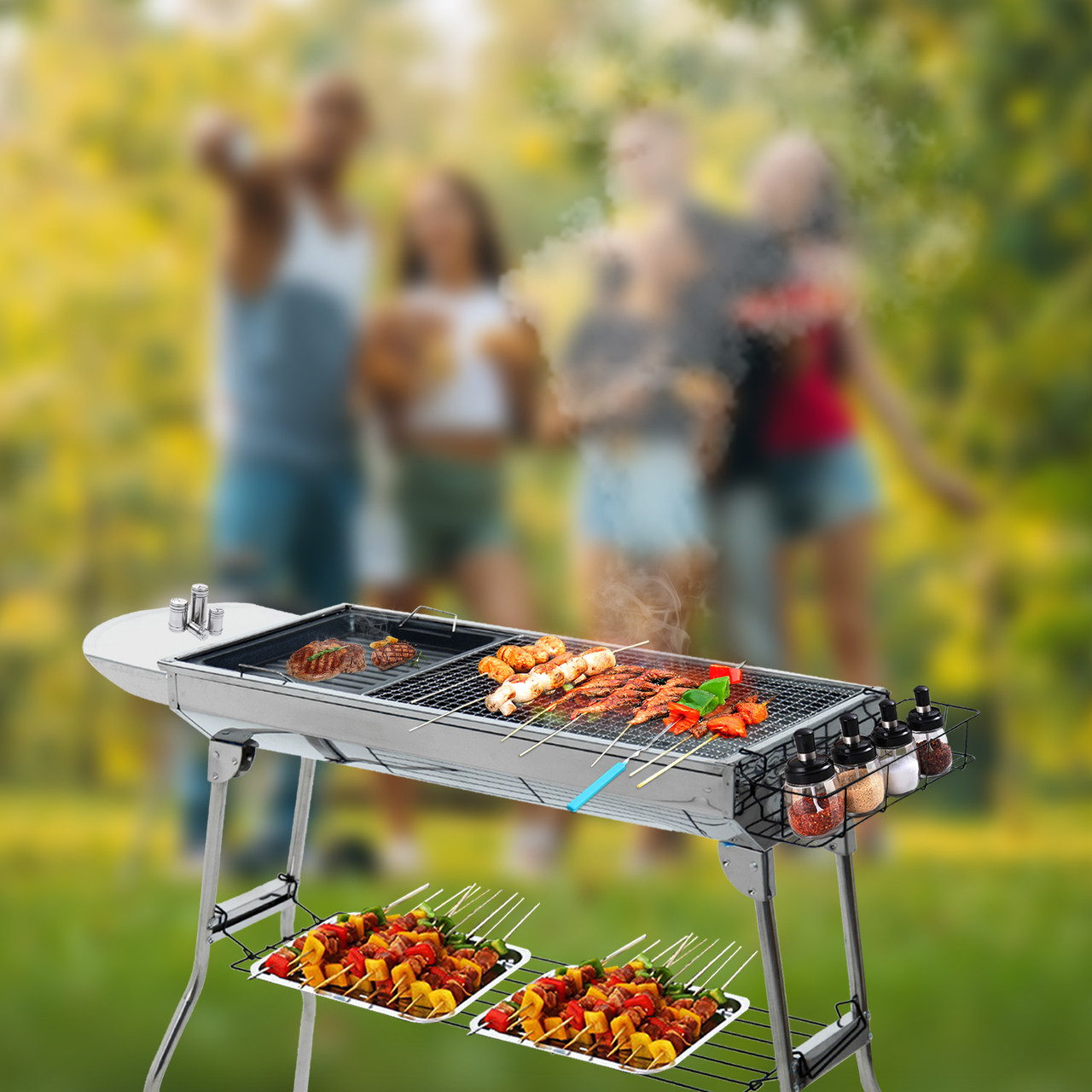 Barbecue Net, Portable Handle Iron Non-Stick BBQ Rack Barbecue Wire Mesh  Grill Net for Family Gatherings, Garden Parties, picnics and Camping.