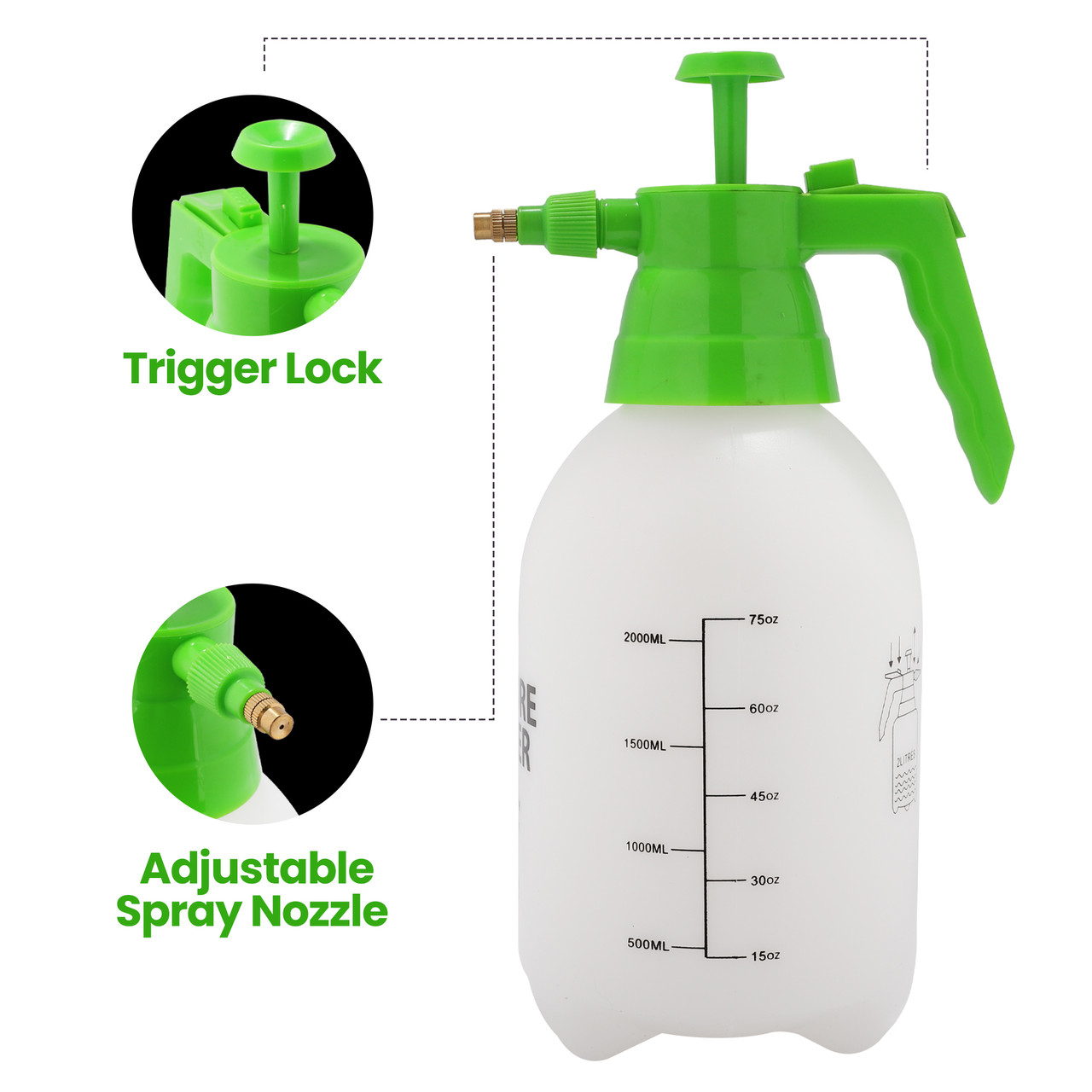 Garden Sprayer, Pump Action, 2 Litre Pressure Sprayer, Leak Resistant Pump  Spray Bottle with Adjustable Spray