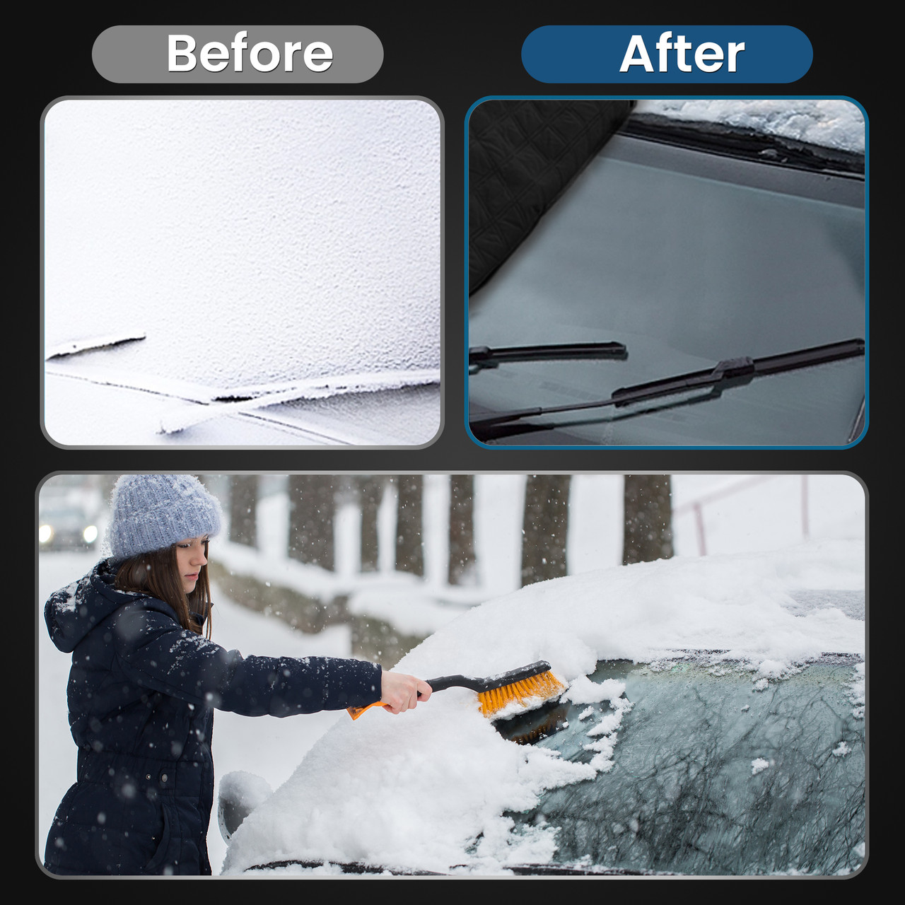 Magnetic Car Windscreen Cover with 3 Hidden Magnets, Universal