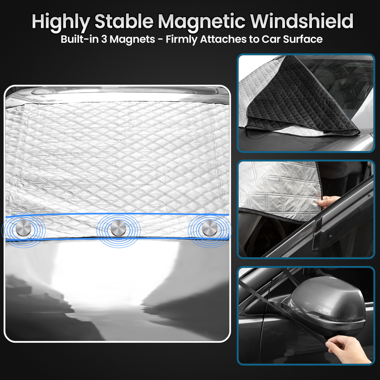 Magnetic Car Windscreen Cover with 3 Hidden Magnets, Universal Anti Frost Windshield  Protector, Ice Snow and