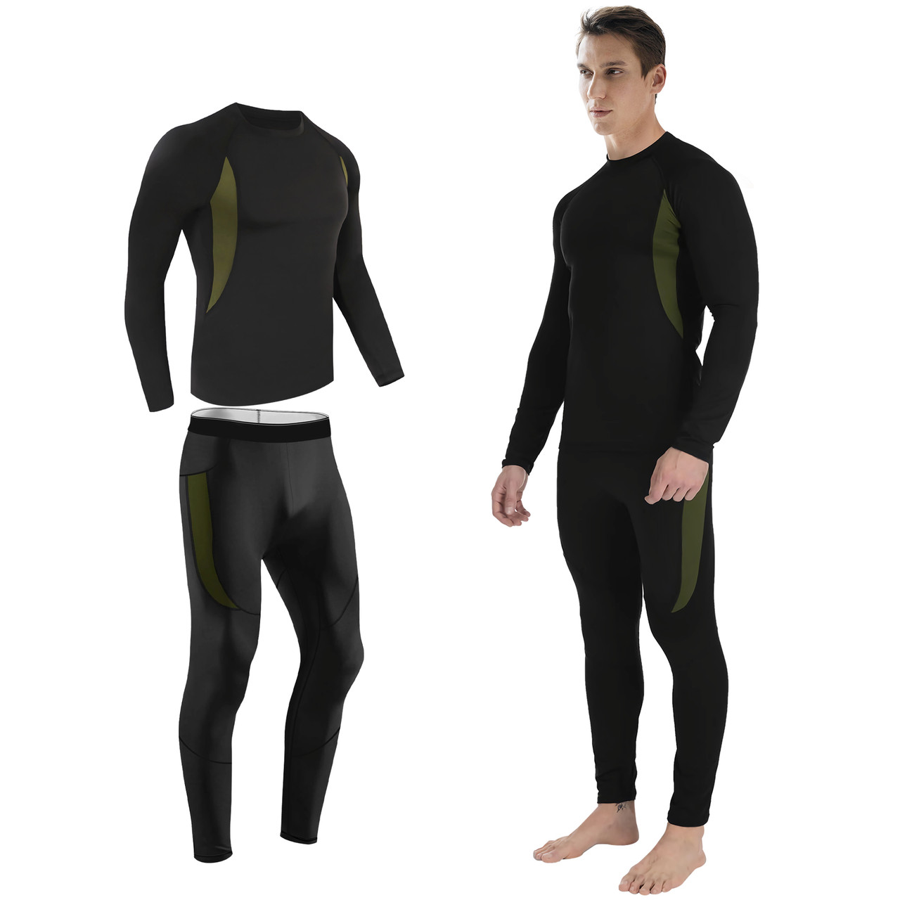 Men's Thermal Underwear Set, Long Sleeve Top and Long Johns with Warm Fleece  Lined, Thermal Base