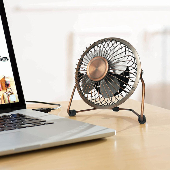 ALBERT AUSTIN USB Desk Fan, Small Fan for Desk | Usb Desktop Fans | 4 Inch, Portable Cooling Desk Fan Electrical Fan Quiet for Office, Home, Car (Copper)