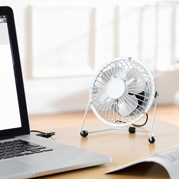 ALBERT AUSTIN USB Desk Fan, Small Fan for Desk | Usb Desktop Fans | 4 Inch, Portable Cooling Desk Fan Electrical Fan Quiet for Office, Home, Car (White)