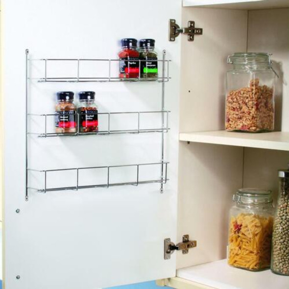 3 Tier Chrome Door Mounted Spice Rack Jar Holder Kitchen Cupboard Wall Storage