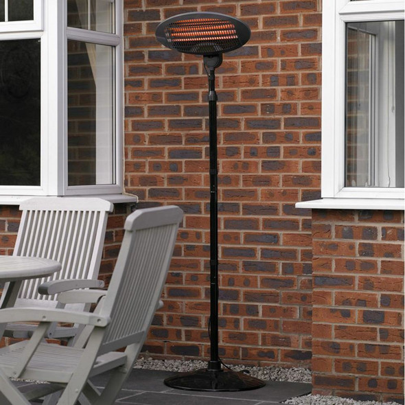 2KW Electric Patio Quartz Garden Heater Free Standing Outdoor Heating Tall Base