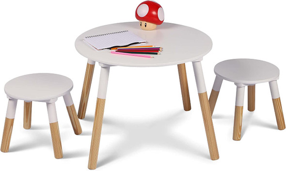 Kids Table With 2 Stools Wooden Round Children Table And Chairs Set