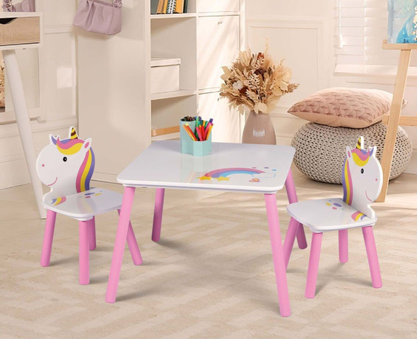 Albert Austin Wooden Kids Table And Chairs Sets | Children Table And Chairs Set | Unicorn Kids Table | Kids Chairs | Kids Furniture | Multi-Purpose Table And Chairs For Toddlers