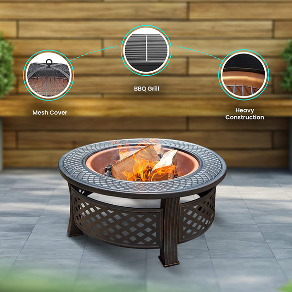 Garden Fire Pit Charcoal Barbecue Grill Brazier Heater Outdoor BBQ Firepit