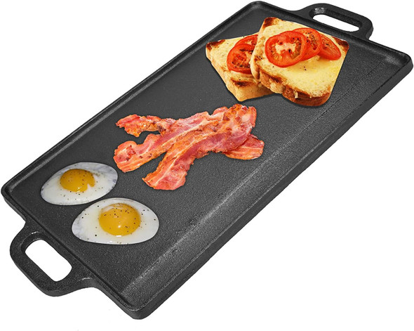 Cast Iron Reversible Griddle Pan Non-Stick Coating Gas Electric Hobs