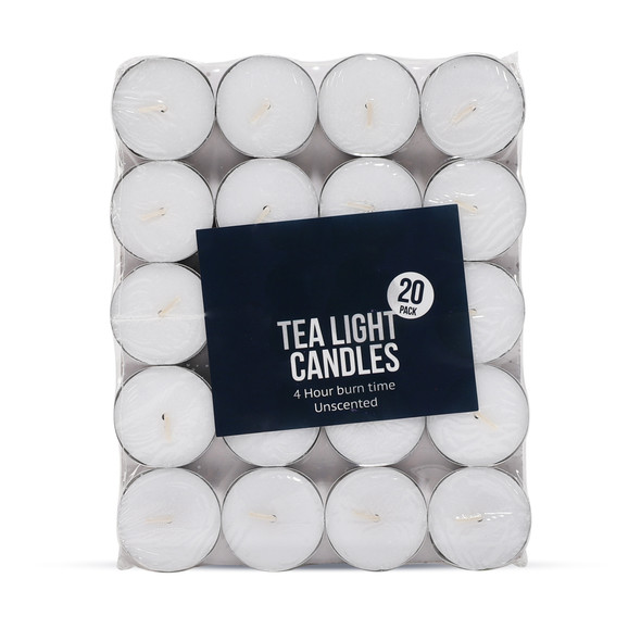 Tealight Candles 4 Hour Burn Time Indoor Outdoor Use Unscented White 20 Pcs