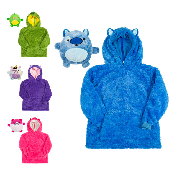 Kids Oversized Plush Hoodie Blanket with Pet Toy, Wearable Animal Snuggle Kids Hooded Blanket, Soft and Warm Hooded Blanket with Giant Pocket For Kids, Snuggle Blanket For Girls and Boys