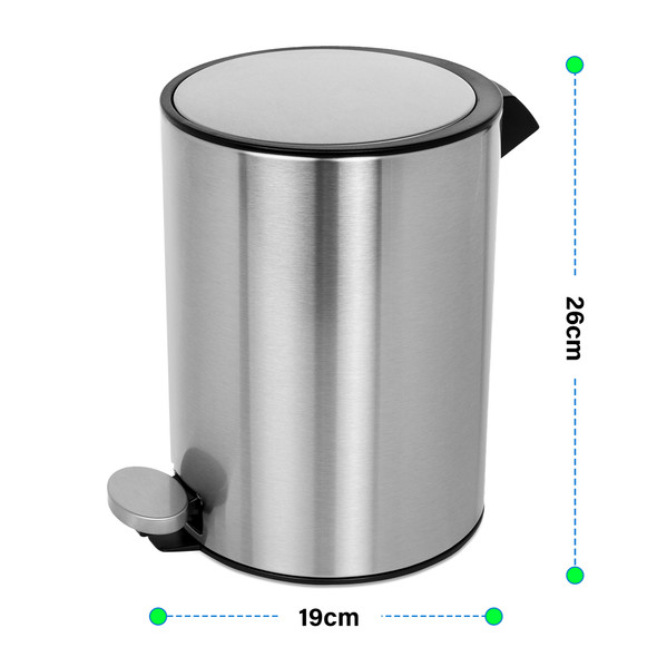 3L Pedal Bin Stainless Steel Small Bathroom Kitchen Toilet Bin  With Soft Close Hinge