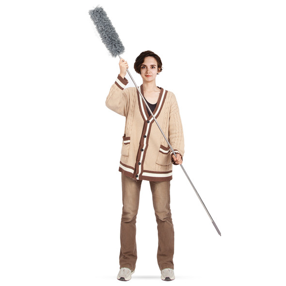 100in Telescopic Stainless Steel Duster, Long Adjustable Micro Fibre Feather Duster with a Bendable Head and Scratch Resistant Cover, Cleaning Brush for Cobwebs with Soft Silicone Cap, Fans, Ceilings and Blinds