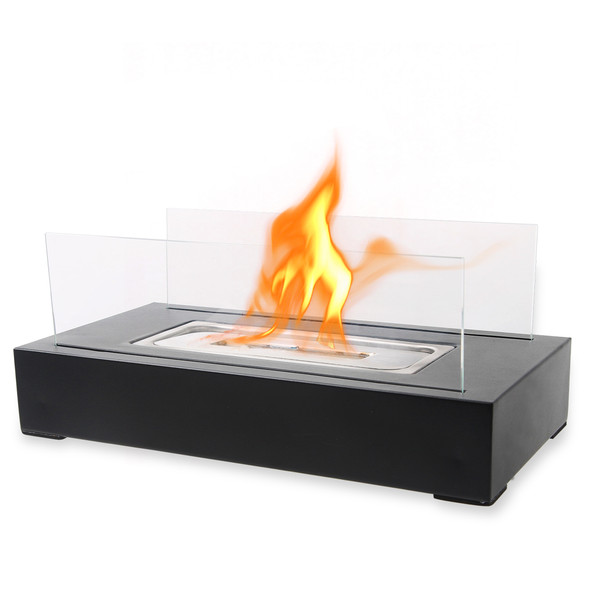 Bio Ethanol Tabletop Fireplace, Rust Resistant Stainless Steel Tabletop Fire Pit, Tempered Glass with Anti Slip Base, Fibreglass Wool Wick, Compact and Portable Design, Perfect for Indoor and Outdoor Use