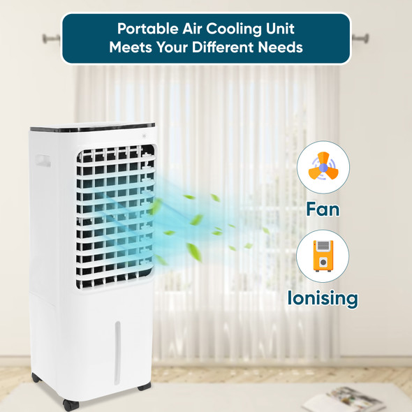 12L Portable Air Cooler, 7000 BTUs Powerful Air Ioniser, Air Cooler for Homes, Office, 3 Speed Settings, 3 Cooling Modes, Ultra Quiet Operation, 24-Hour Timer, Easy to Move, Remote Control 3-in-1 Cooler
