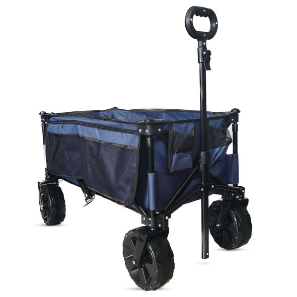 Folding Trolley Heavy Duty, Collapsible Travel Trolley, Camping Cart, Beach Wagon, Foldable Design with Adjustable Handle, 360° Rotatable Wheels, 100kg Capacity, Garden, Picnic, Pull Along Trolley