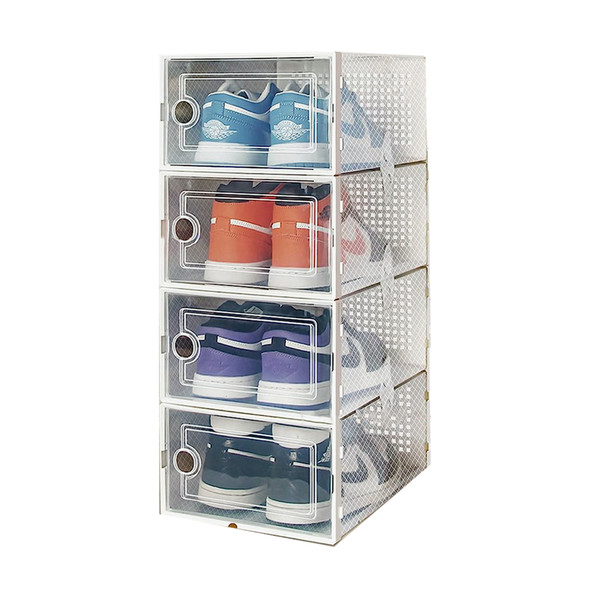 Plastic Shoe Storage Boxes, Easy to Assemble Shoe Boxes, Breathable Design and Water Resistant Shoe Boxes, Clear Stackable, Fit up to UK Size 10, Transparent Shoe Boxes with Lids for Men and Women