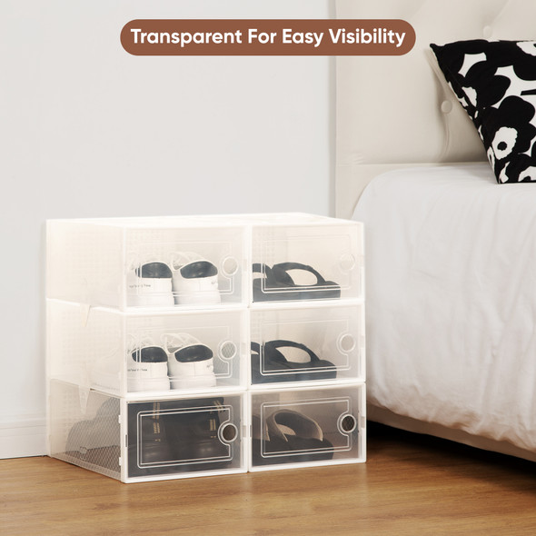 Plastic Shoe Storage Boxes, Easy to Assemble Shoe Boxes, Breathable Design and Water Resistant Shoe Boxes, Clear Stackable, Fit up to UK Size 10, Transparent Shoe Boxes with Lids for Men and Women