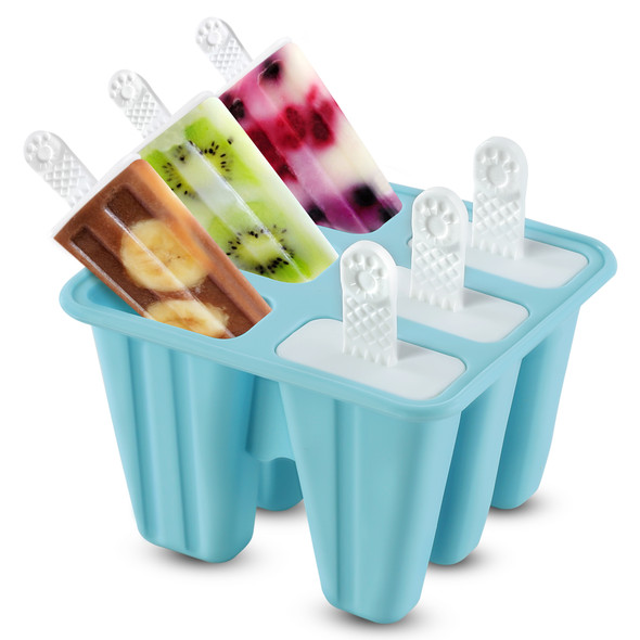 Silicone Ice Lolly Moulds with Sticks, Easy to Clean and Leak Resistant Ice Cream Moulds, Reusable 6 Popsicle Moulds, BPA-Free, Food-Grade, Durable Ice Pop Moulds with Airtight Design, Easy to Release Moulds for Kids and Adults