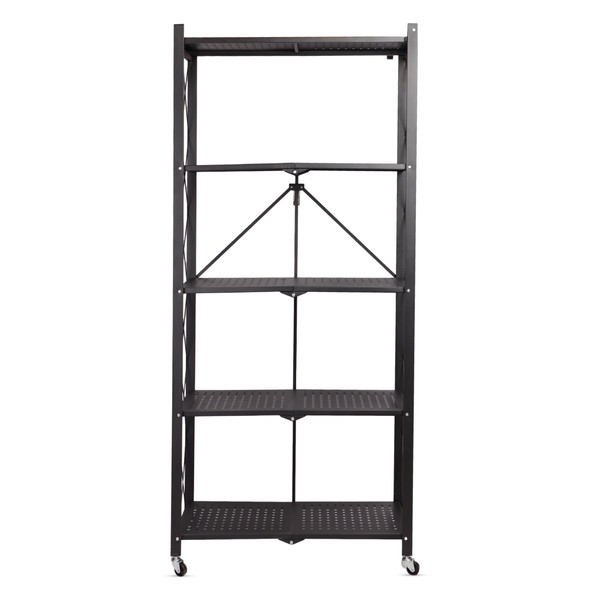 Heavy Duty 5 Tier Storage Trolley on Wheels, 360° Rotatable Wheels, No Assembly Required, Easy to Move, Mesh Racks, Triangular Structure, 30kg Load Capacity Per Shelf, Compact and Foldable Design