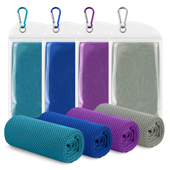 Pack of 4 Cooling Towels for Neck, Microfibre Quick-Dry Ice Towel, Skin Friendly and Anti UV, Cold Towel for Hot Weather, Soft Breathable Mesh, Cooling Cloth for Gym, Running, Headache, Sports, Workout, Men and Women