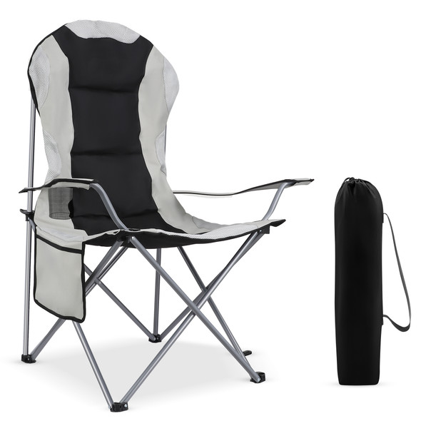 Folding Camping Chair with Cup Holder, Sturdy Steel Frame, Holds upto 160kg, Adjustable Padded Headrest, Breathable Polyester Fabric, Recliner Lightweight Camping Chair with Side Pocket for Kids, Adults