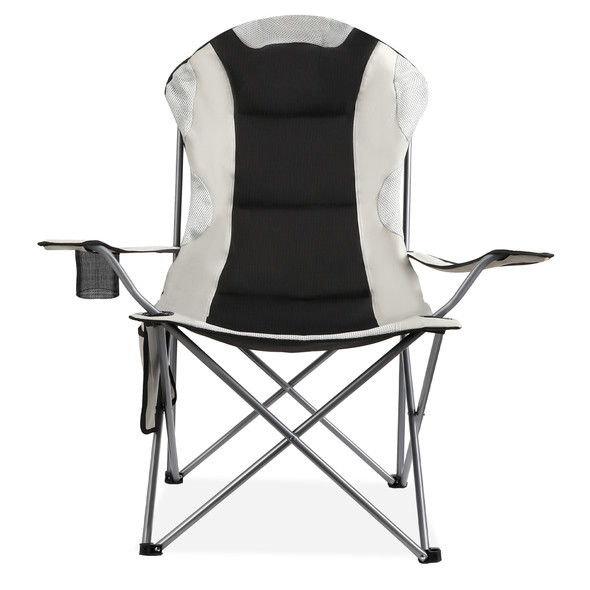 Folding Camping Chair with Cup Holder, Sturdy Steel Frame, Holds upto 160kg, Adjustable Padded Headrest, Breathable Polyester Fabric, Recliner Lightweight Camping Chair with Side Pocket for Kids, Adults