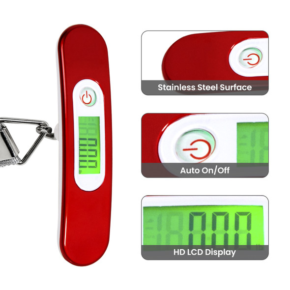 Digital Luggage Scale for Suitcase, Weighing Scale with Ergonomic Grip, 50KG Capacity, Hanging Travel Luggage Weight Scale with LCD Display, Tare Function and Overload Indicator, 4 Weight Units