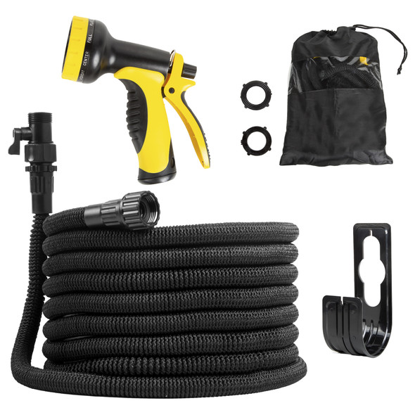 50ft Expandable Garden Hose, Expanding Hose with 10 Spray Settings, Flexible Hose Pipe, Lightweight, Anti-Slip Handle, Trigger Lock, Solid Fittings, 3-Layer Latex Core, Garden Spray Gun with Carrying Bag
