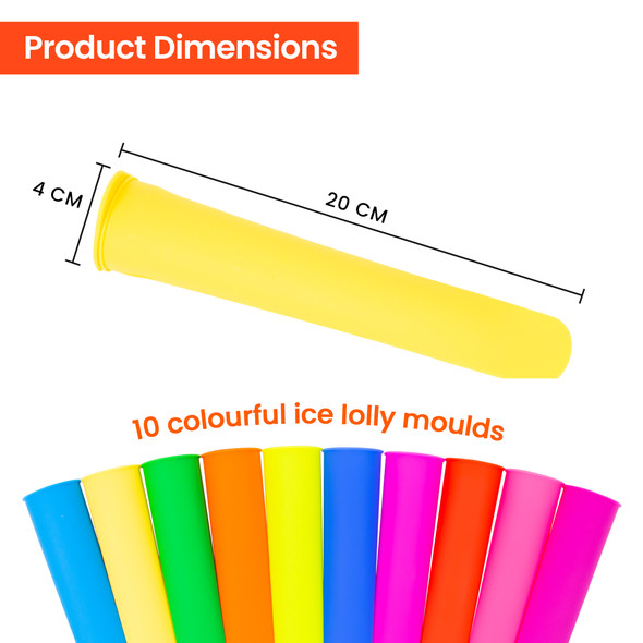 10 Pcs Silicone Ice Lolly Moulds with Lids, Easy to Clean and Leak Resistant, Ice Cream Moulds, Reusable Popsicle Moulds, BPA Free, Food Grade, Durable Ice Pop Moulds for Kids, Airtight Moulds
