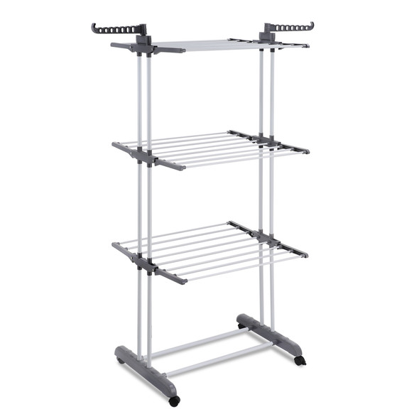 4-Tier Foldable Clothes Airer, Retractable Clothes Drying Rack, Space Saving, Laundry Dryer with 4 Rolling Wheels, Ample Drying Space, Rust Resistant Stainless Steel, Indoor and Outdoor Air Dryer