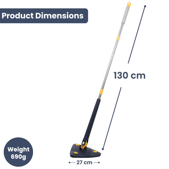 Triangular Cleaning Mop with 360° Rotating Head, Mop for Cleaning Walls, Absorbent Microfibre, Wet and Dry Cleaning, Automatic Water Squeezing with Telescopic Handle, Triangle Mop for Floor, Window and Ceiling Cleaning