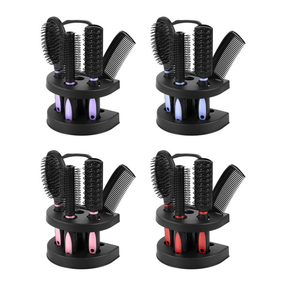 Hair Brush Set for Women, Professional 5 Pcs Detangling Hair Brush and Comb Set, Anti Static Hair Care Brushes With Mirror And Holder, Hair Styling Brushes for Men, Kids, Wet and Dry Hair