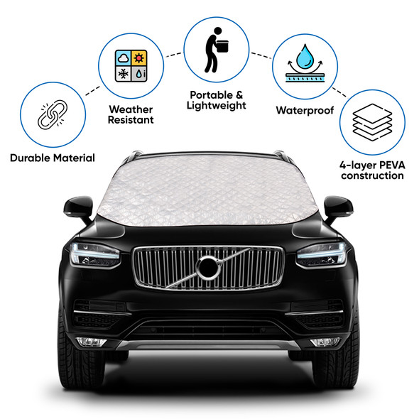 Car Windscreen Cover, Universal, Prevents Heat Build Up, Waterproof and Lightweight, Snow and Bird Poo Protection, Easy to Install, Dustproof and UV Resistant, Compact and Portable, Car Frost Windshield Cover