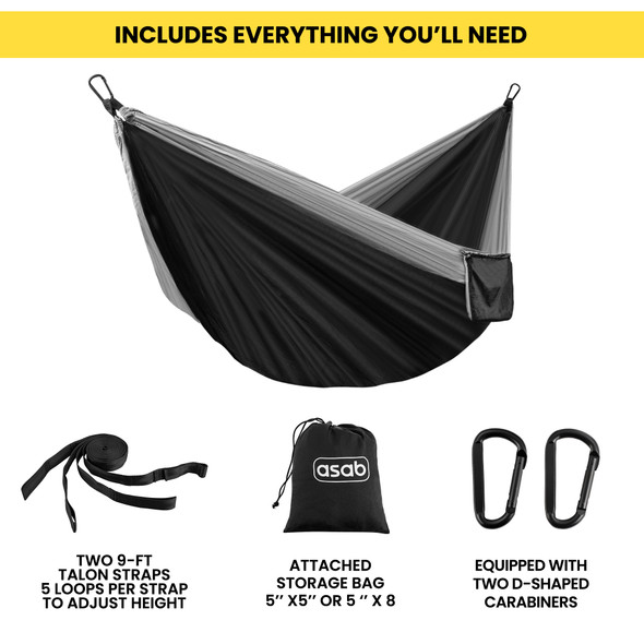 Portable Camping Hammock, 210T Nylon Hammock Tent, Breathable and Easy to Install, Travel Hammock with 507lb Weight Capacity, Two Straps and Side Storage Bag, Ultralight Tree Hammock for Yard, Garden, Hiking