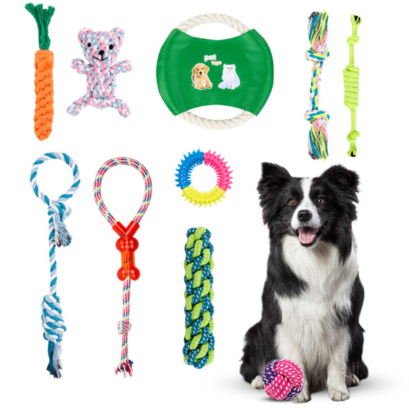 10 Pcs Dog Chew Toys, Puppy Rope Toys, Safe and Non Toxic Cotton Ropes, Easy to Clean, Dog Rope Toys, Knotted for Better Grip, Teething Chew Toys for Small, Medium, Large Dogs, Reduce Boredom and Anxiety