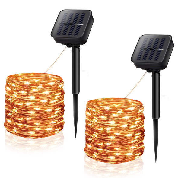 2 Pack Garden Solar String Lights, 120 LED, Outside Solar Lights for Garden, 8 Modes and IP65 Waterproof, Easy to Install, 40 Ft Copper Wires, Decorative Solar Fairy Lights for Wedding, Yard, Patio