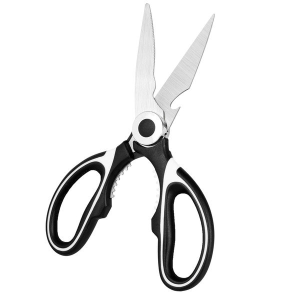 Heavy Duty Kitchen Scissors with Protective Cover, Multipurpose Food Scissors for Kitchen Use, Stainless Steel Meat Scissors, Scale Scraper, Nut Cracker and Bottle Opener, Sharp Fish Cutting Scissors
