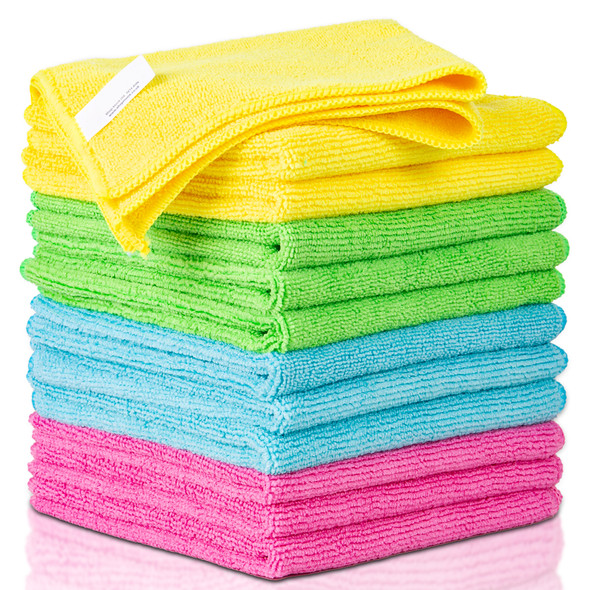 Pack of 12 Microfibre Cleaning Cloth for Home, All Purpose, Lint Free and Highly Absorbent Microfibre Cloth, Reusable and Washable Cleaning Cloths for Cleaning Windows, Car, Kitchen, 32 x 32cm