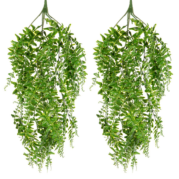 Set of 2 Artificial Hanging Plants, Indoor Easy To Set Up Fake Hanging Plants, Strong Leaf Hanging Decorative Plants for Home, Garden, Balcony, Patio, Office, Living Room Shelf, Wall Decoration